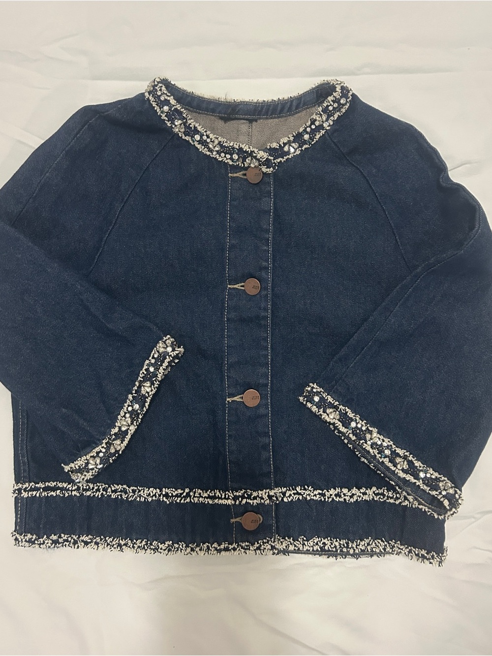 Miss Sixty Dark Blue Denim Jacket with Tweed Trim